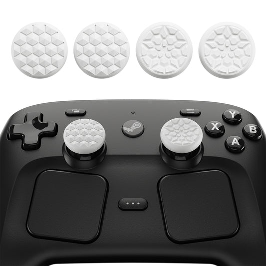 PlayVital ダイヤモンドグレイン＆クラックボムデザイン 4個セット サムグリップ Steam Controller 2（2026）用 滑り止めテクスチャグリップキャップ【ホワイト】