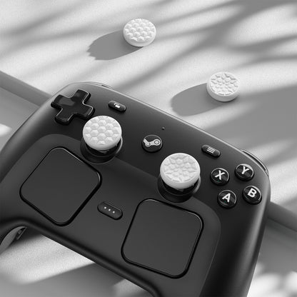 PlayVital ダイヤモンドグレイン＆クラックボムデザイン 4個セット サムグリップ Steam Controller 2（2026）用 滑り止めテクスチャグリップキャップ【ホワイト】