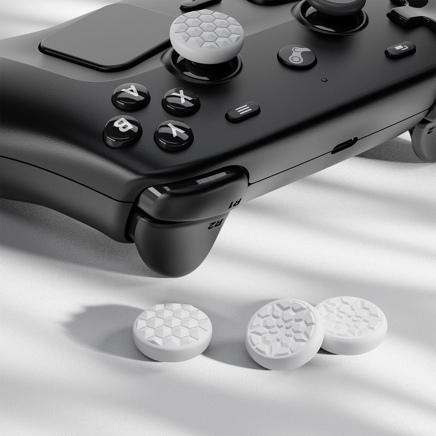 PlayVital ダイヤモンドグレイン＆クラックボムデザイン 4個セット サムグリップ Steam Controller 2（2026）用 滑り止めテクスチャグリップキャップ【ホワイト】