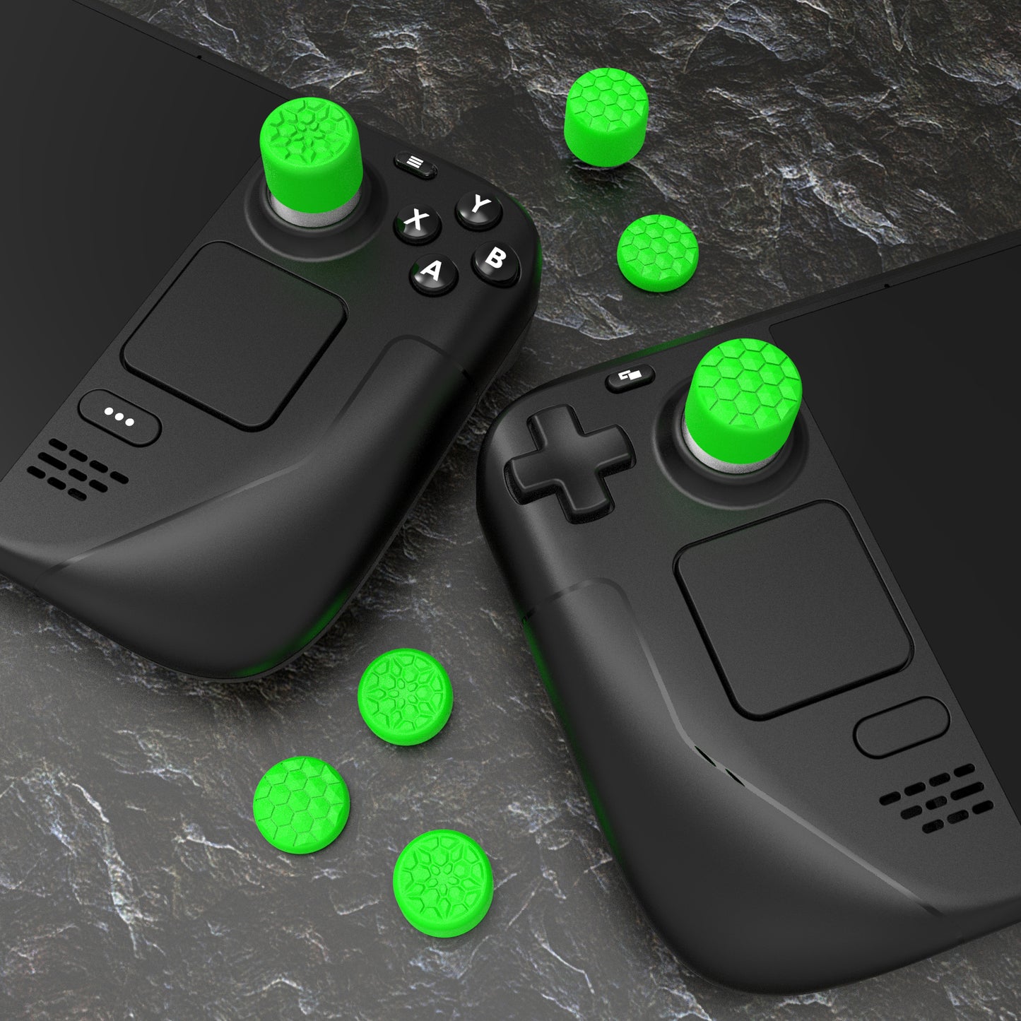 PlayVital ダイヤモンドグレイン＆クラックボムデザイン エルゴノミックスティックキャップ サムグリップ Steam Deck LCD & OLED、PS Portal リモートプレーヤー対応【グリーン】