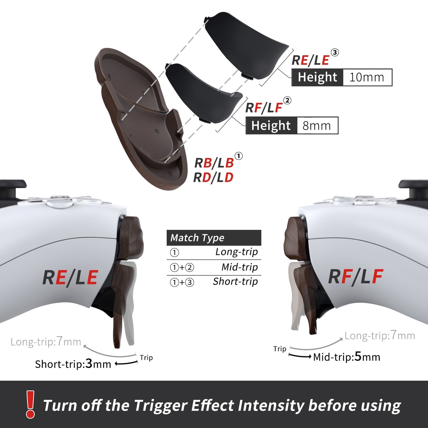 PlayVital Dune 2 Pairs Trigger Stop Shoulder Buttons Extension Kit for ps5 Controller, Stopper Bumper Trigger Extenders Game Improvement Adjusters for ps5 Controller - Wood Grain - YCPFS002 PlayVital