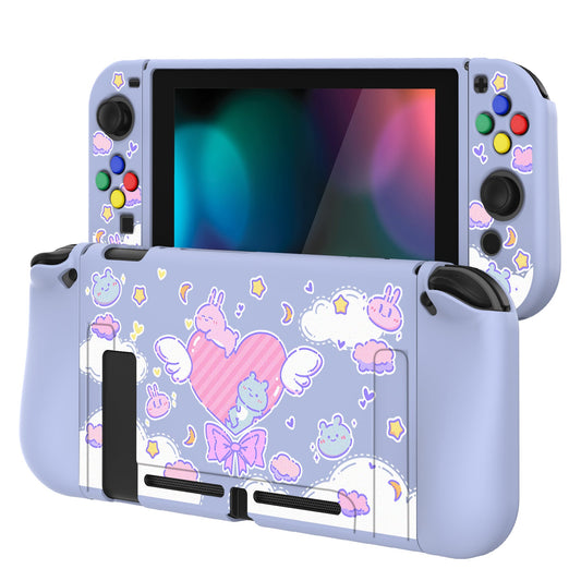 PlayVital Fantasy Bunny & Bear Protective Case for NS, Soft TPU Slim Case Cover for NS Joycon Console with Colorful ABXY Direction Button Caps - NTU6024G2 PlayVital