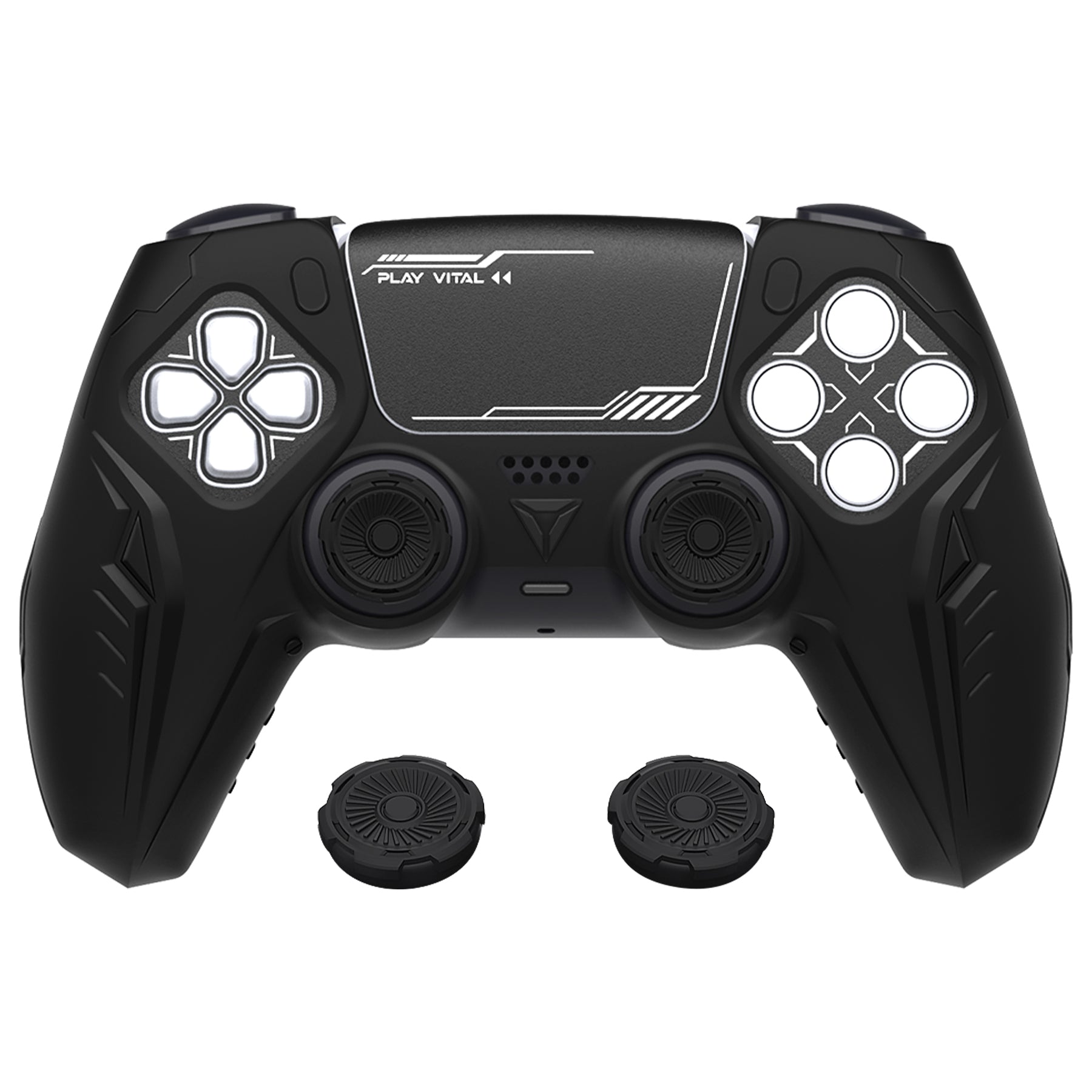 PlayVital Futuristic CyberMech Design Silicone Grip Skin with Thumb Grips for PS5 Wireless Controller, Compatible with PS5 Official Charging Dock - Black - CHXPFP001 PlayVital