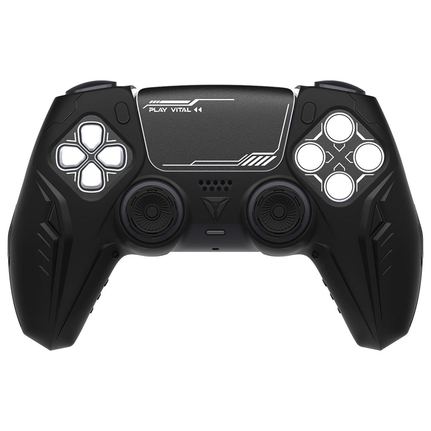 PlayVital Futuristic CyberMech Design Silicone Grip Skin with Thumb Grips for PS5 Wireless Controller, Compatible with PS5 Official Charging Dock - Black - CHXPFP001 PlayVital