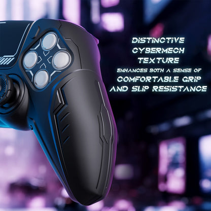 PlayVital Futuristic CyberMech Design Silicone Grip Skin with Thumb Grips for PS5 Wireless Controller, Compatible with PS5 Official Charging Dock - Black - CHXPFP001 PlayVital