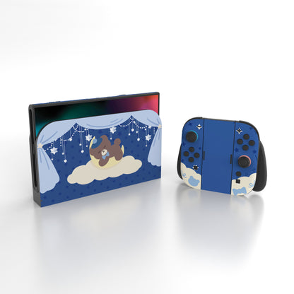 PlayVital Nintendo Switch 2（2025）本体・Joycon対応 Good Night Bear フルセット保護ステッカーシール カスタマイズ用ビニールステッカー ドック＆グリップスシール付き【ミッドナイトブルー】