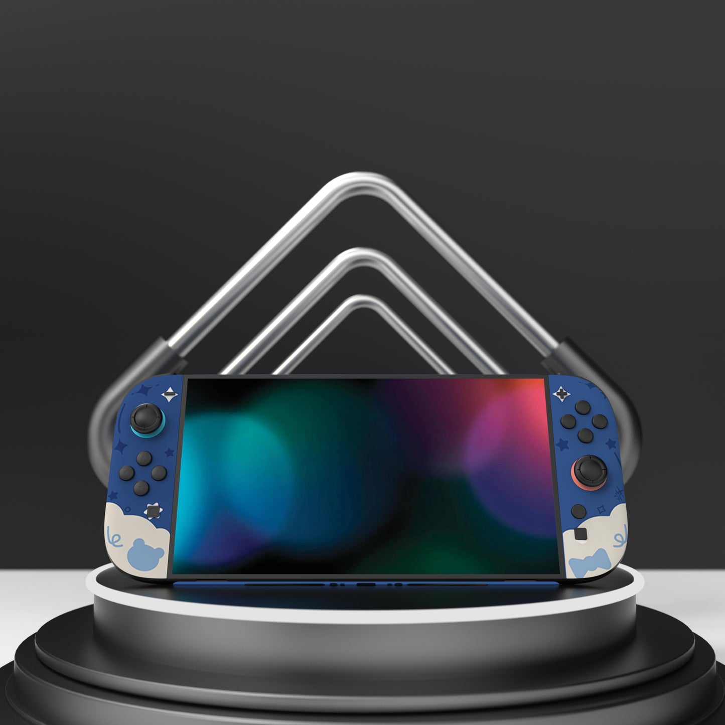 PlayVital Nintendo Switch 2（2025）本体・Joycon対応 Good Night Bear フルセット保護ステッカーシール カスタマイズ用ビニールステッカー ドック＆グリップスシール付き【ミッドナイトブルー】