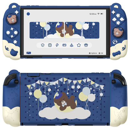 PlayVital Good Night Bear Nintendo Switch 2（2025）対応保護カバーケース シリコン製セパレートグリップ+PC製ハードバックカバー 親指グリップキャップ付き 【ブルー】