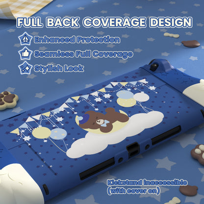 PlayVital Good Night Bear Nintendo Switch 2（2025）対応保護カバーケース シリコン製セパレートグリップ+PC製ハードバックカバー 親指グリップキャップ付き 【ブルー】