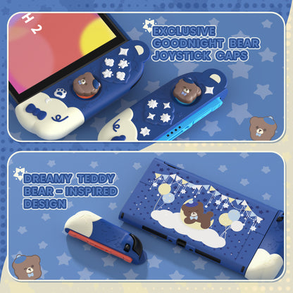 PlayVital Good Night Bear Nintendo Switch 2（2025）対応保護カバーケース シリコン製セパレートグリップ+PC製ハードバックカバー 親指グリップキャップ付き 【ブルー】