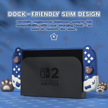 PlayVital Good Night Bear Nintendo Switch 2（2025）対応保護カバーケース シリコン製セパレートグリップ+PC製ハードバックカバー 親指グリップキャップ付き 【ブルー】