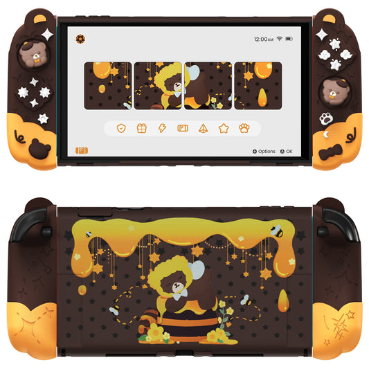 PlayVital Good Night Bear Nintendo Switch 2（2025）対応保護カバーケース シリコン製セパレートグリップ+PC製ハードバックカバー 親指グリップキャップ付き 【茶色】