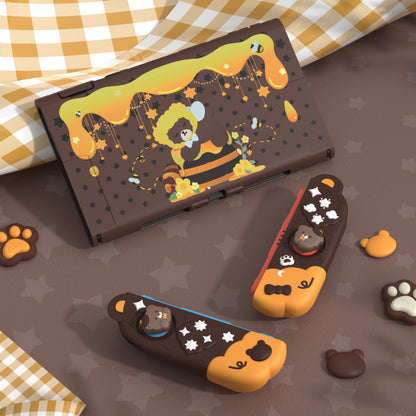PlayVital Good Night Bear Nintendo Switch 2（2025）対応保護カバーケース シリコン製セパレートグリップ+PC製ハードバックカバー 親指グリップキャップ付き 【茶色】