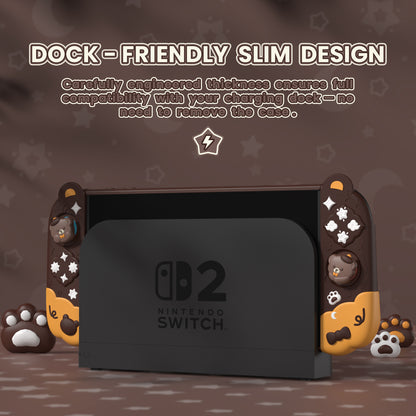 PlayVital Good Night Bear Nintendo Switch 2（2025）対応保護カバーケース シリコン製セパレートグリップ+PC製ハードバックカバー 親指グリップキャップ付き 【茶色】