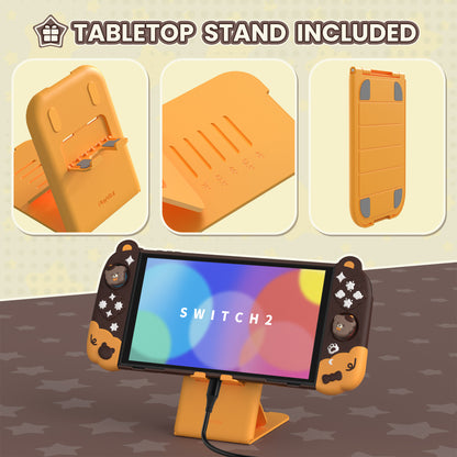 PlayVital Good Night Bear Nintendo Switch 2（2025）対応保護カバーケース シリコン製セパレートグリップ+PC製ハードバックカバー 親指グリップキャップ付き 【茶色】