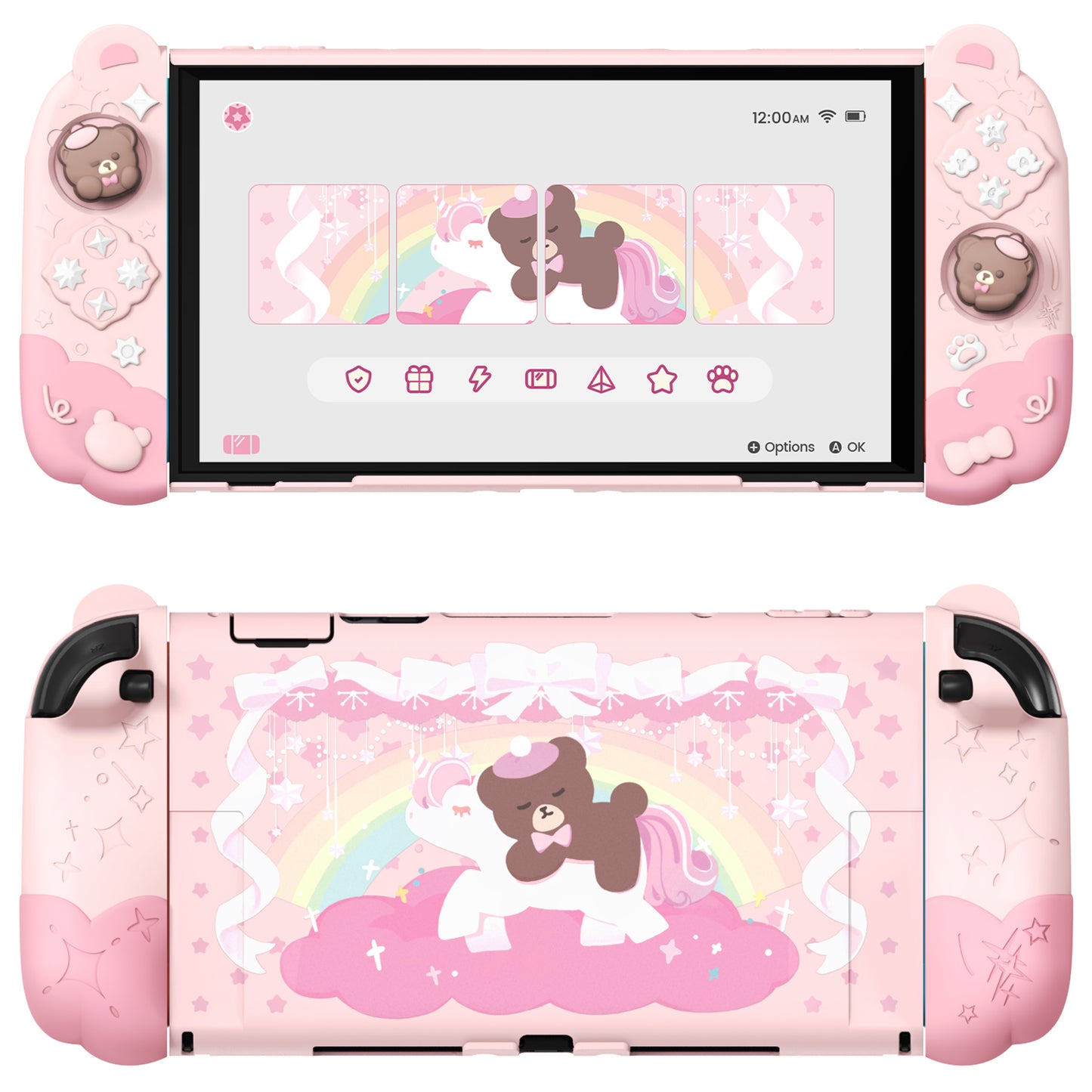 PlayVital Good Night Bear Nintendo Switch 2（2025）対応保護カバーケース シリコン製セパレートグリップ+PC製ハードバックカバー 親指グリップキャップ付き 【ピンク】