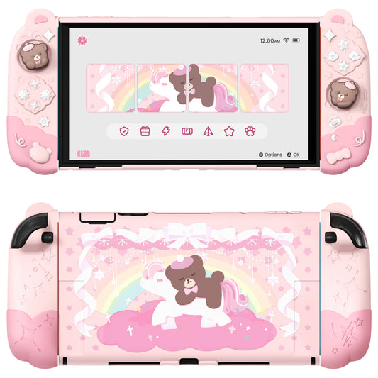 PlayVital Good Night Bear Nintendo Switch 2（2025）対応保護カバーケース シリコン製セパレートグリップ+PC製ハードバックカバー 親指グリップキャップ付き 【ピンク】