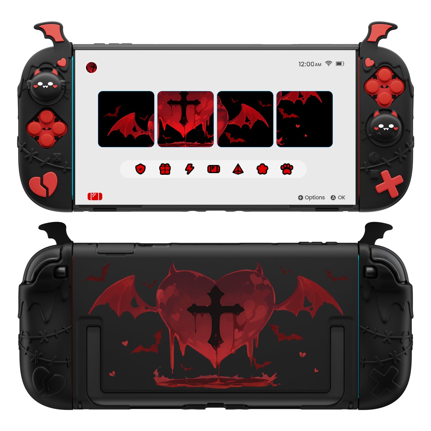 PlayVital ゴシックインプ シリーズ プロテクティブケース Nintendo Switch 2 用 サムグリップ＆ステッカー付き かわいい・ダークデザイン ドック対応 ハードケース【ブラック】