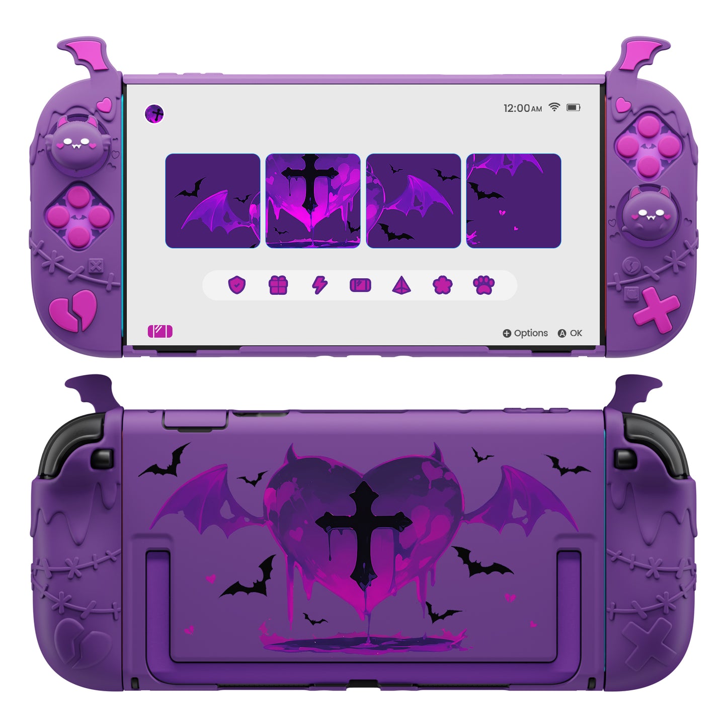 PlayVital ゴシックインプ シリーズ プロテクティブケース Nintendo Switch 2 用 サムグリップ＆ステッカー付き かわいい・ダークデザイン ドック対応 ハードケース【パープル】