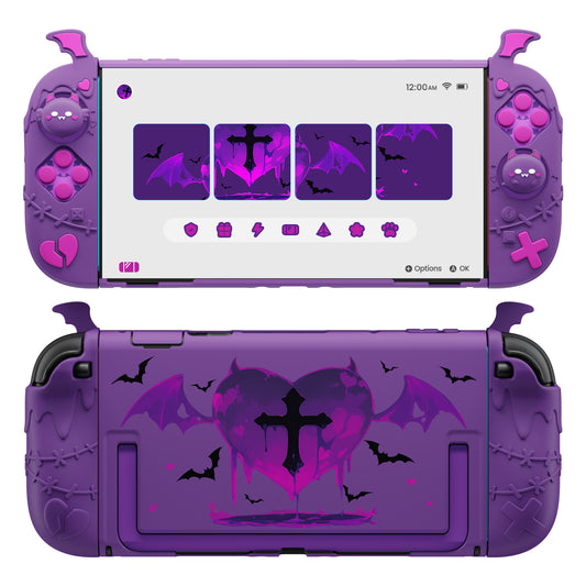 PlayVital ゴシックインプ シリーズ プロテクティブケース Nintendo Switch 2 用 サムグリップ＆ステッカー付き かわいい・ダークデザイン ドック対応 ハードケース【パープル】