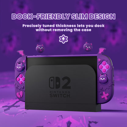 PlayVital ゴシックインプ シリーズ プロテクティブケース Nintendo Switch 2 用 サムグリップ＆ステッカー付き かわいい・ダークデザイン ドック対応 ハードケース【パープル】