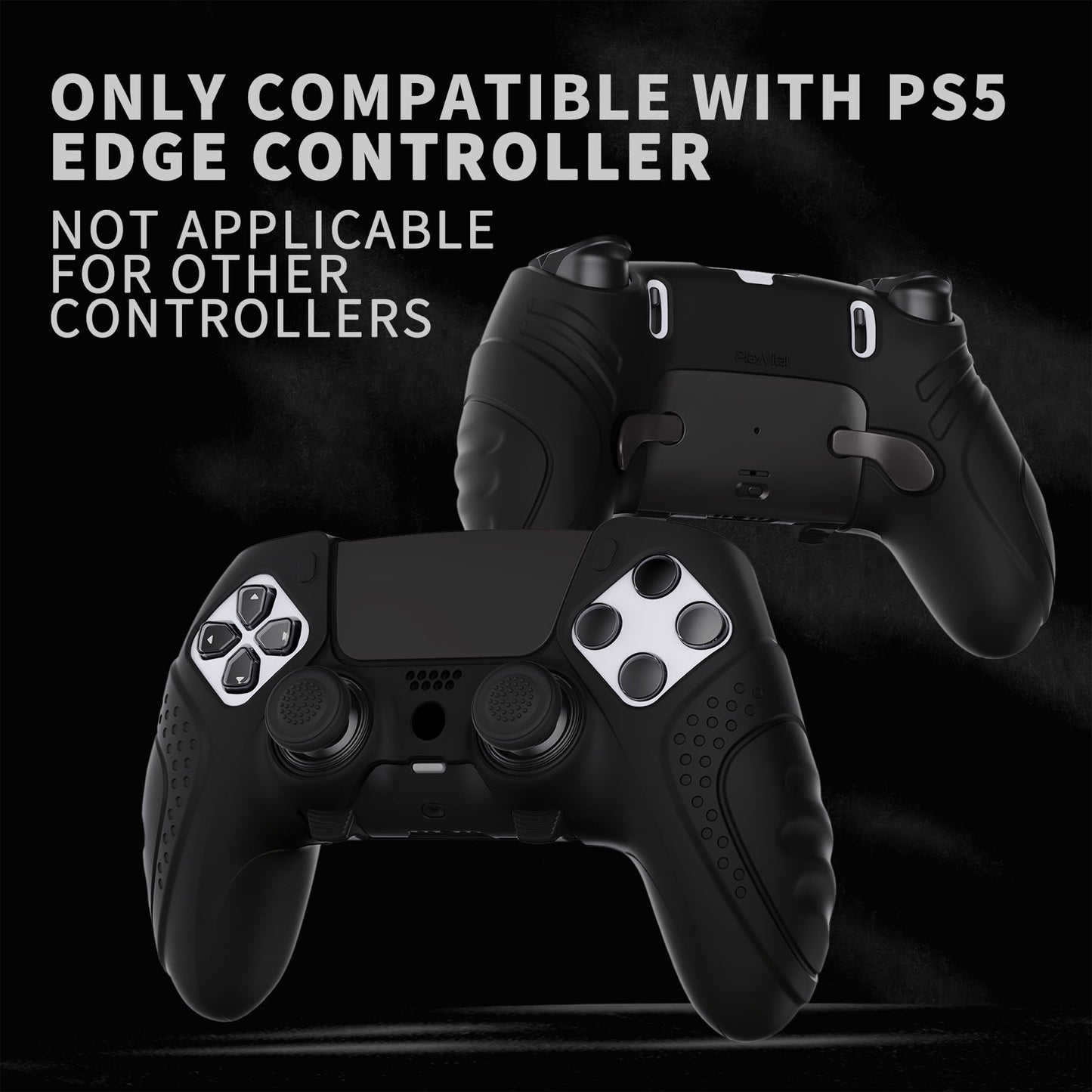 PlayVital Guardian Edition Anti-Slip Ergonomic Silicone Cover Case with Thumb Grip Caps for PS5 Edge Controller - Black - EHPFP001 PlayVital