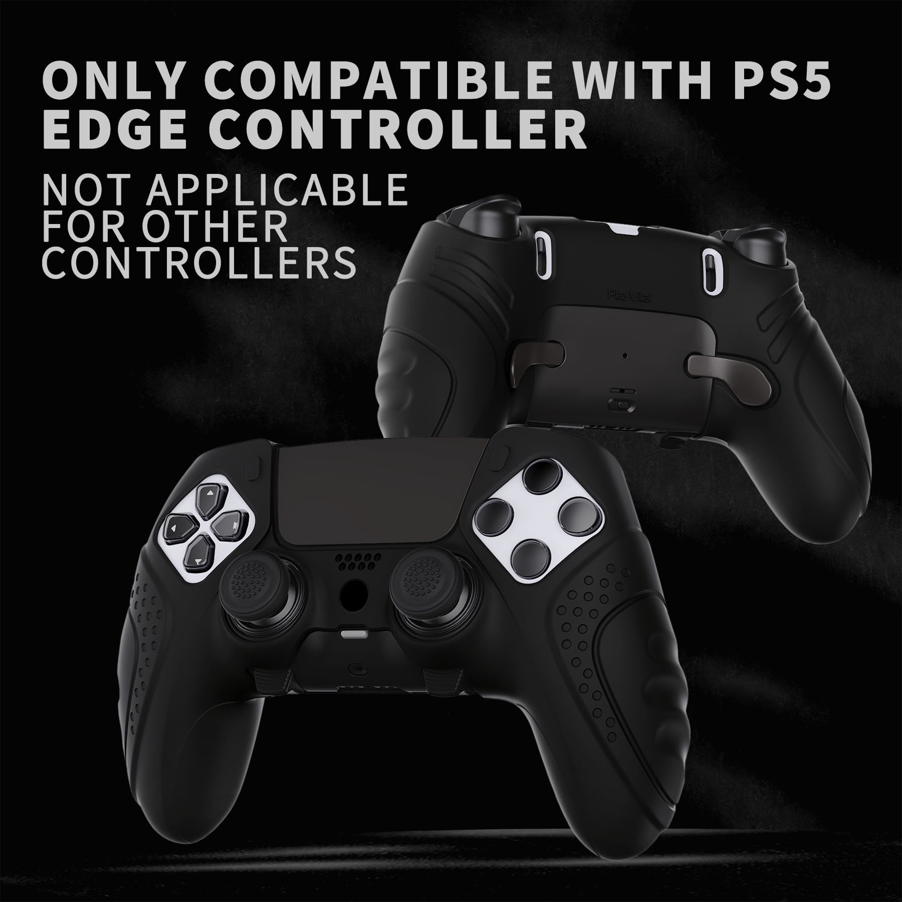 PlayVital Guardian Edition Anti-Slip Ergonomic Silicone Cover Case with Thumb Grip Caps for PS5 Edge Controller - Black - EHPFP001 PlayVital