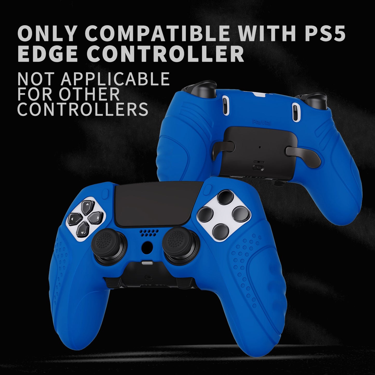 PlayVital Guardian Edition Anti-Slip Ergonomic Silicone Cover Case with Thumb Grip Caps for PS5 Edge Controller - Blue - EHPFP008 PlayVital