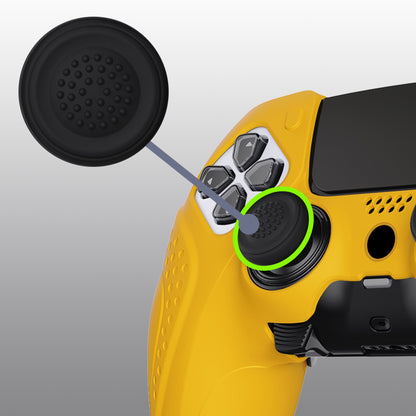 PlayVital Guardian Edition Anti-Slip Ergonomic Silicone Cover Case with Thumb Grip Caps for PS5 Edge Controller - Caution Yellow - EHPFP012 PlayVital