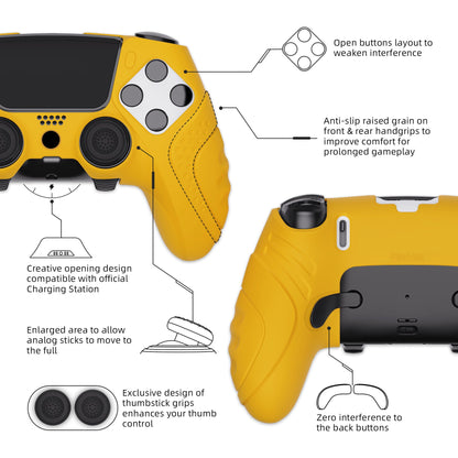 PlayVital Guardian Edition Anti-Slip Ergonomic Silicone Cover Case with Thumb Grip Caps for PS5 Edge Controller - Caution Yellow - EHPFP012 PlayVital