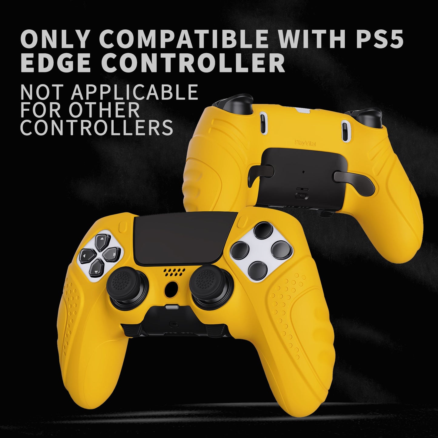 PlayVital Guardian Edition Anti-Slip Ergonomic Silicone Cover Case with Thumb Grip Caps for PS5 Edge Controller - Caution Yellow - EHPFP012 PlayVital