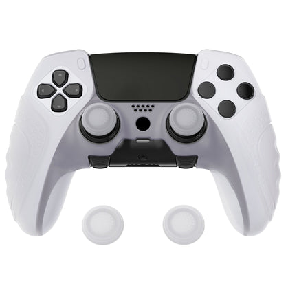 PlayVital Guardian Edition Anti-Slip Ergonomic Silicone Cover Case with Thumb Grip Caps for PS5 Edge Controller - Clear White - EHPFP003 PlayVital