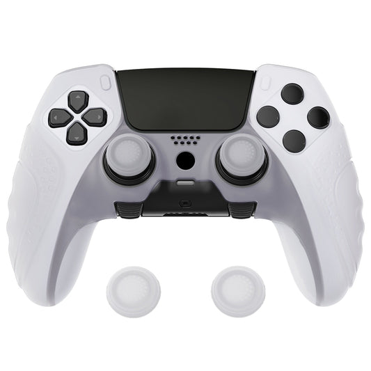 PlayVital Guardian Edition Anti-Slip Ergonomic Silicone Cover Case with Thumb Grip Caps for PS5 Edge Controller - Clear White - EHPFP003 PlayVital