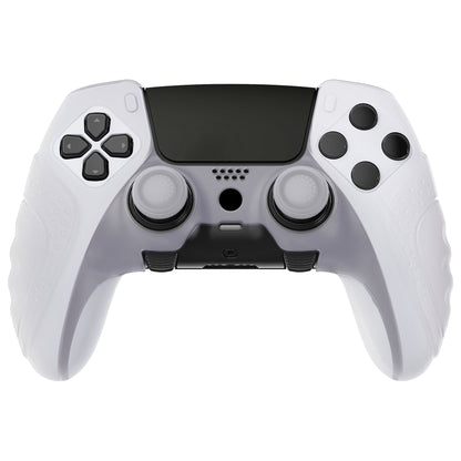 PlayVital Guardian Edition Anti-Slip Ergonomic Silicone Cover Case with Thumb Grip Caps for PS5 Edge Controller - Clear White - EHPFP003 PlayVital