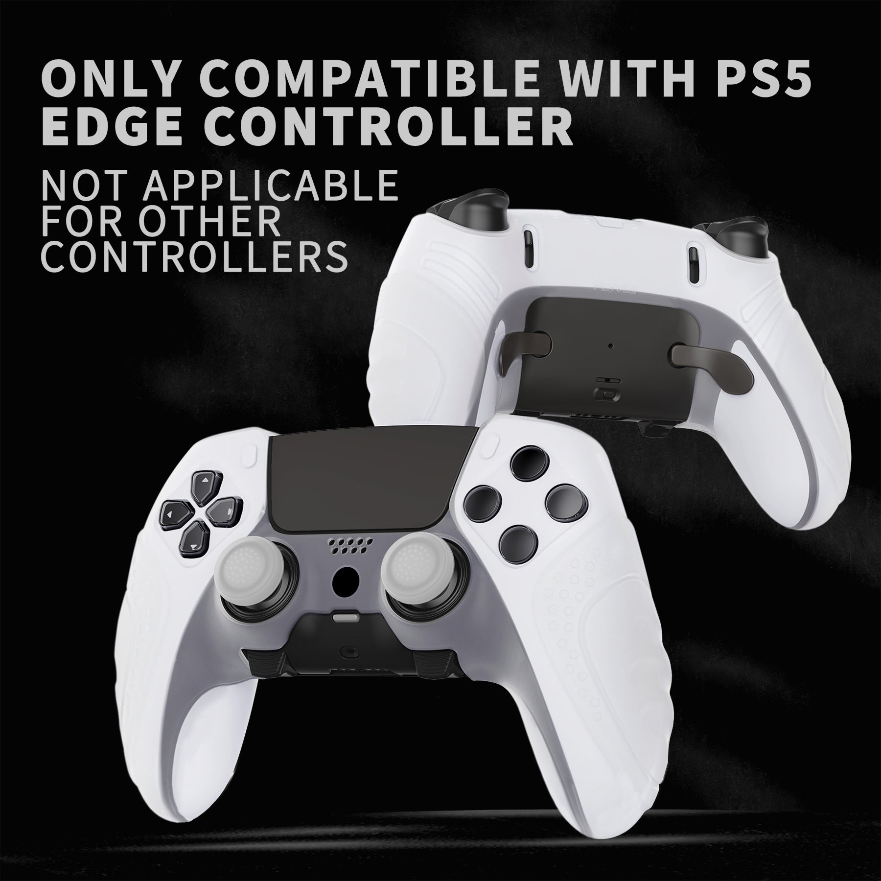 PlayVital Guardian Edition Anti-Slip Ergonomic Silicone Cover Case with Thumb Grip Caps for PS5 Edge Controller - Clear White - EHPFP003 PlayVital