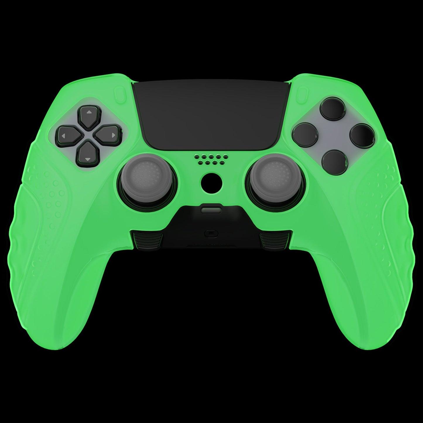 PlayVital Guardian Edition Anti-Slip Ergonomic Silicone Cover Case with Thumb Grip Caps for PS5 Edge Controller - Glow in Dark - Green - EHPFP006 PlayVital