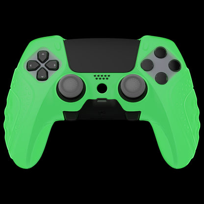 PlayVital Guardian Edition Anti-Slip Ergonomic Silicone Cover Case with Thumb Grip Caps for PS5 Edge Controller - Glow in Dark - Green - EHPFP006 PlayVital