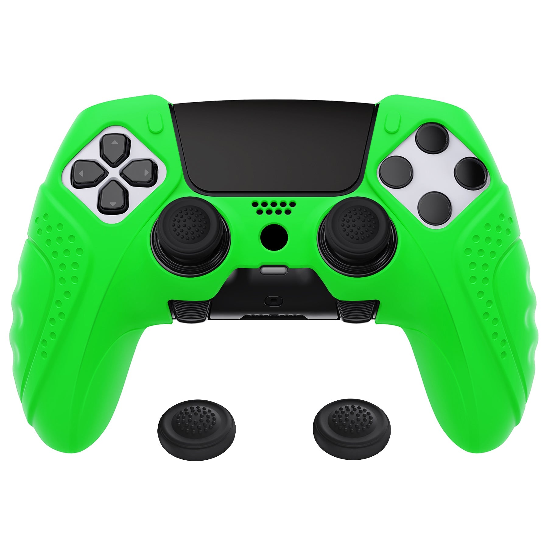 PlayVital Guardian Edition Anti-Slip Ergonomic Silicone Cover Case with Thumb Grip Caps for PS5 Edge Controller - Green - EHPFP010 PlayVital