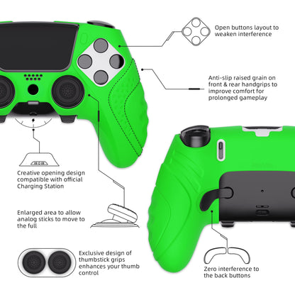 PlayVital Guardian Edition Anti-Slip Ergonomic Silicone Cover Case with Thumb Grip Caps for PS5 Edge Controller - Green - EHPFP010 PlayVital