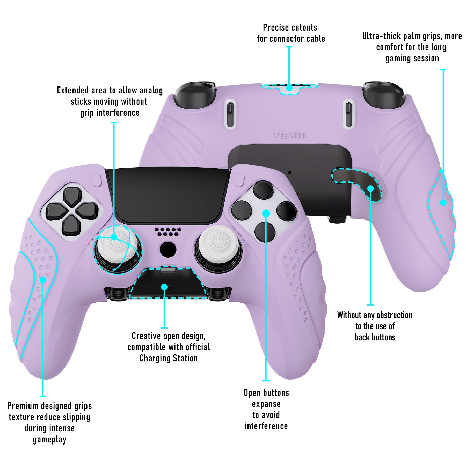 PlayVital Guardian Edition Anti-Slip Ergonomic Silicone Cover Case with Thumb Grip Caps for PS5 Edge Controller - Mauve Purple - EHPFP005 PlayVital