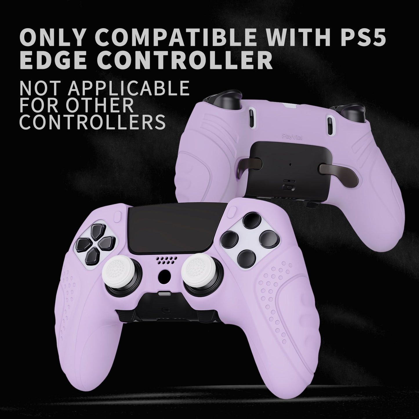 PlayVital Guardian Edition Anti-Slip Ergonomic Silicone Cover Case with Thumb Grip Caps for PS5 Edge Controller - Mauve Purple - EHPFP005 PlayVital