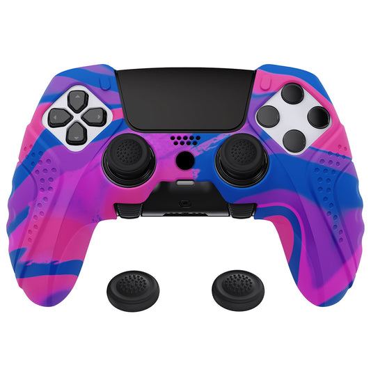 PlayVital Guardian Edition Anti-Slip Ergonomic Silicone Cover Case with Thumb Grip Caps for PS5 Edge Controller - Pink & Purple & Blue - EHPFP013 PlayVital