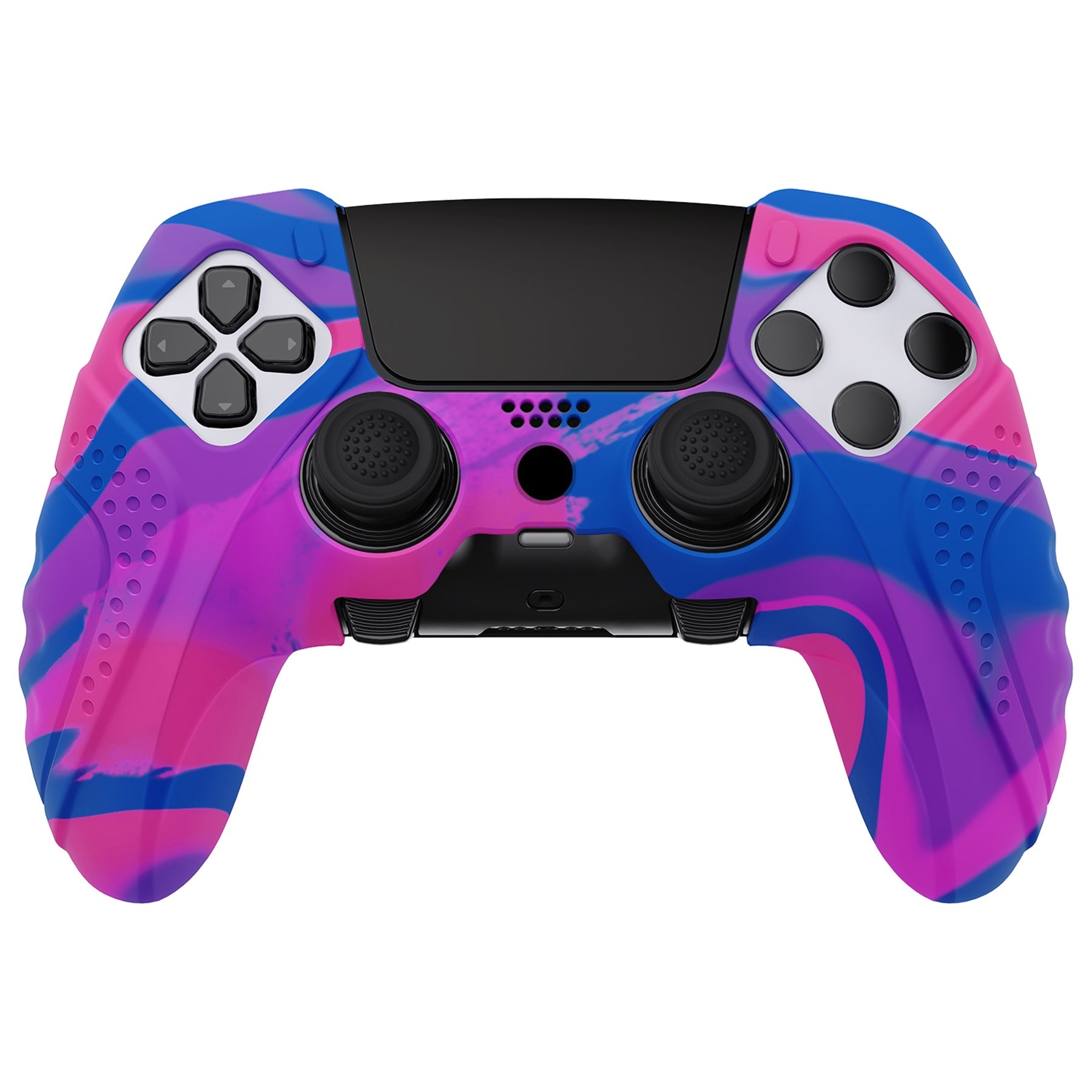 PlayVital Guardian Edition Anti-Slip Ergonomic Silicone Cover Case with Thumb Grip Caps for PS5 Edge Controller - Pink & Purple & Blue - EHPFP013 PlayVital