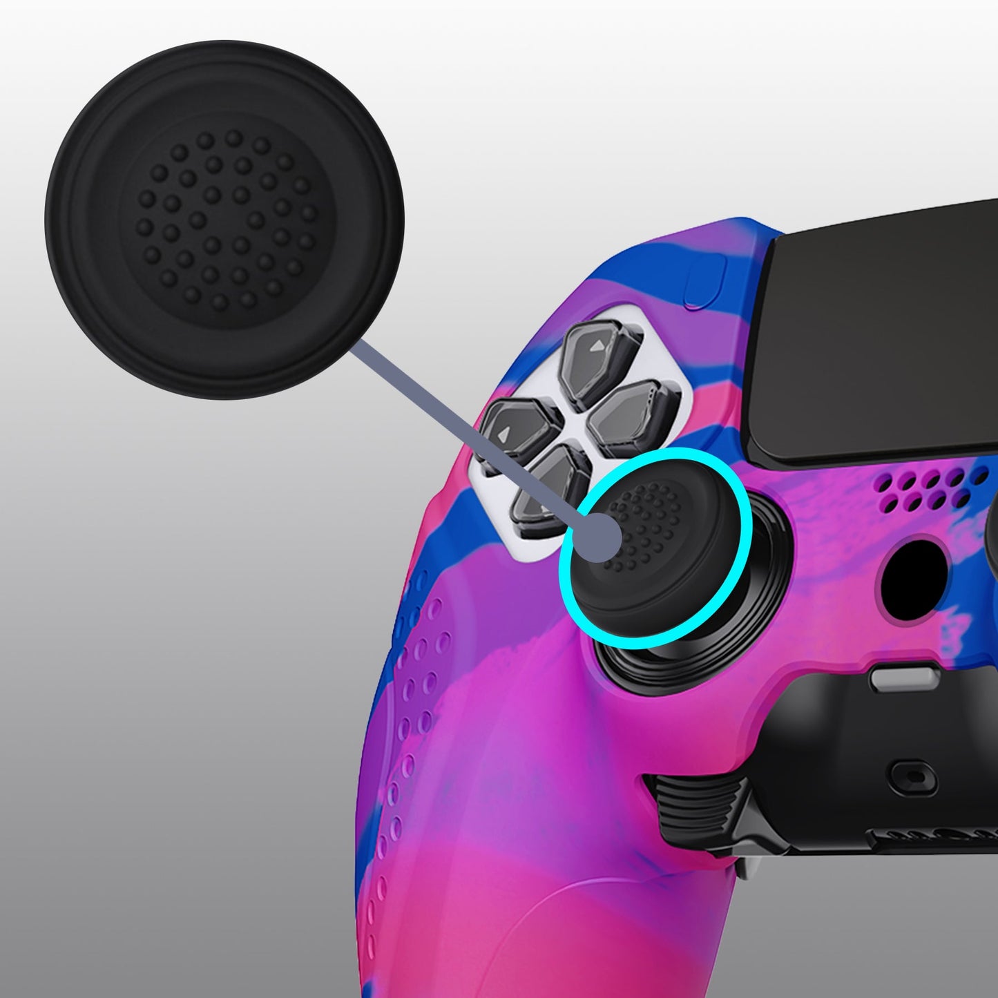 PlayVital Guardian Edition Anti-Slip Ergonomic Silicone Cover Case with Thumb Grip Caps for PS5 Edge Controller - Pink & Purple & Blue - EHPFP013 PlayVital