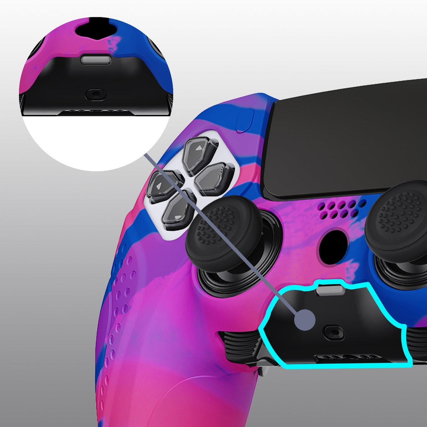 PlayVital Guardian Edition Anti-Slip Ergonomic Silicone Cover Case with Thumb Grip Caps for PS5 Edge Controller - Pink & Purple & Blue - EHPFP013 PlayVital