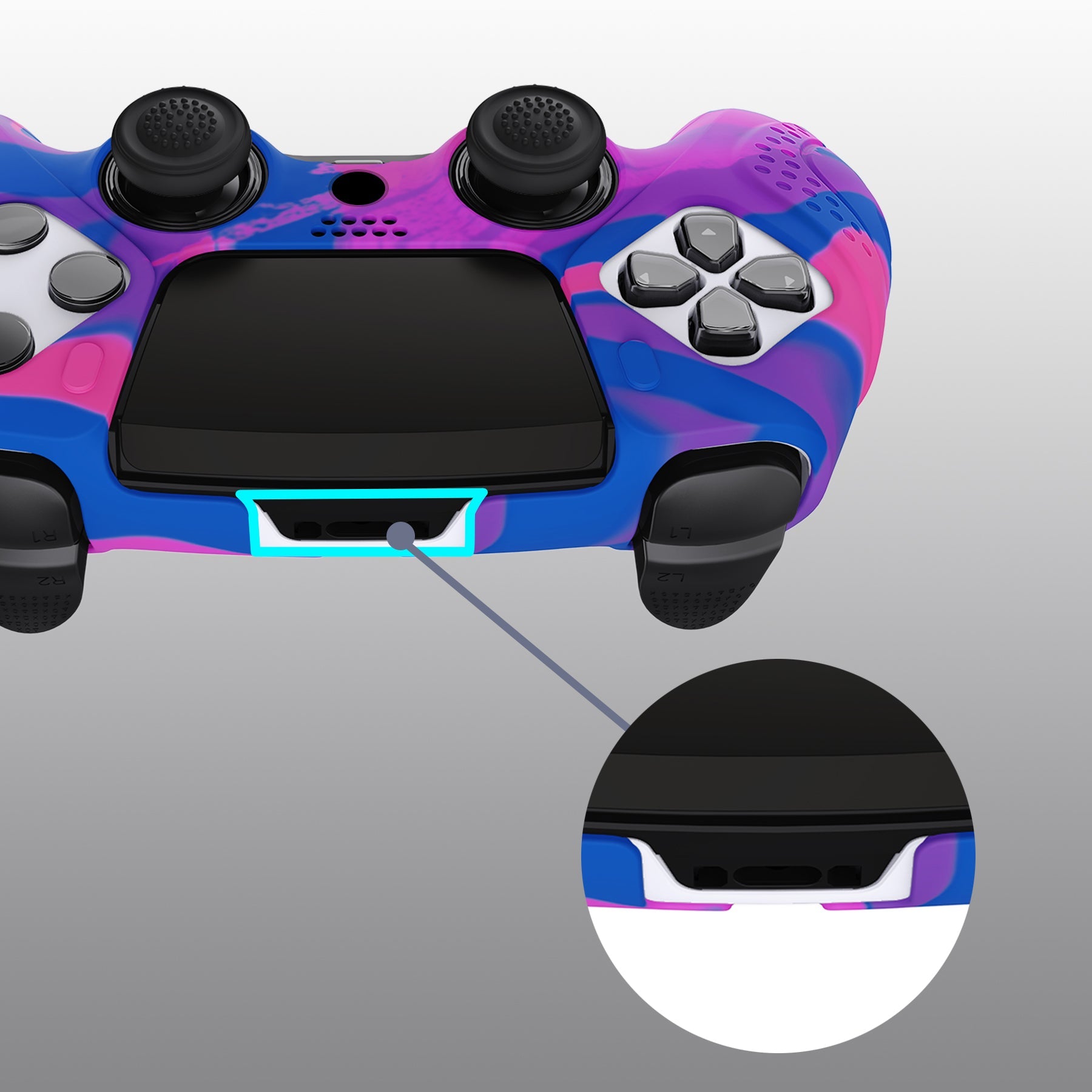 PlayVital Guardian Edition Anti-Slip Ergonomic Silicone Cover Case with Thumb Grip Caps for PS5 Edge Controller - Pink & Purple & Blue - EHPFP013 PlayVital