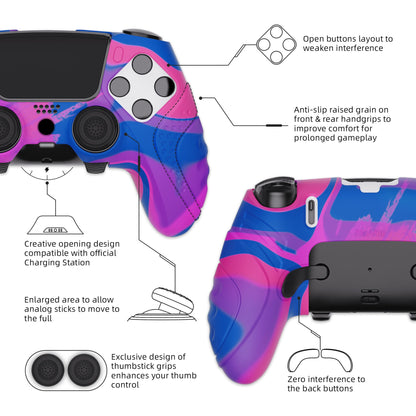 PlayVital Guardian Edition Anti-Slip Ergonomic Silicone Cover Case with Thumb Grip Caps for PS5 Edge Controller - Pink & Purple & Blue - EHPFP013 PlayVital