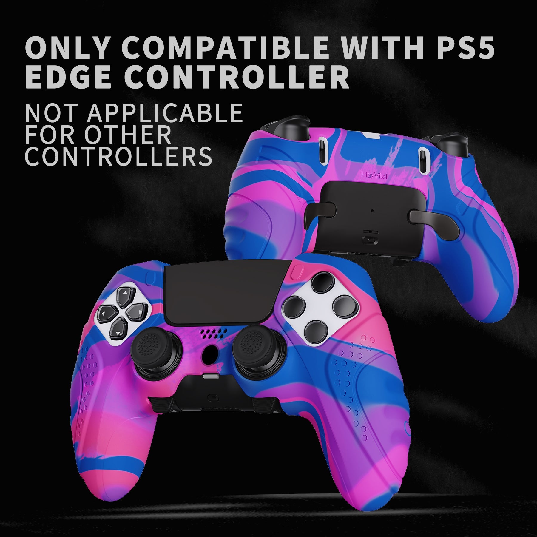 PlayVital Guardian Edition Anti-Slip Ergonomic Silicone Cover Case with Thumb Grip Caps for PS5 Edge Controller - Pink & Purple & Blue - EHPFP013 PlayVital