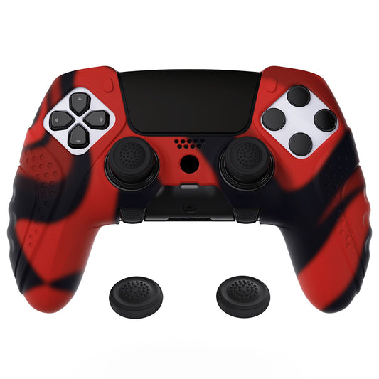 PlayVital Guardian Edition Anti-Slip Ergonomic Silicone Cover Case with Thumb Grip Caps for PS5 Edge Controller - Red & Black - EHPFP007 PlayVital