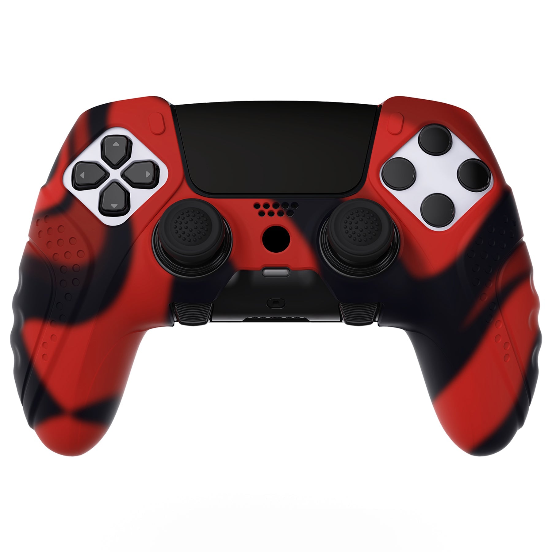 PlayVital Guardian Edition Anti-Slip Ergonomic Silicone Cover Case with Thumb Grip Caps for PS5 Edge Controller - Red & Black - EHPFP007 PlayVital